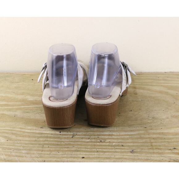 Dansko Sandals Womens 9 White Metallic God lSophie Leather 39 Wooden Heel - Picture 3 of 7